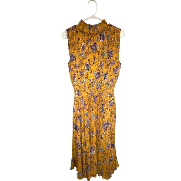 NWOT Nanette Lepore Mock Neck Sleeveless Floral Print Yellow Midi Dress Size 8 - Picture 1 of 6